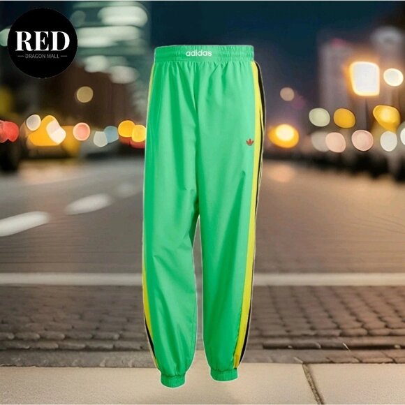 Adidas Originals Warm Up Retro Track Pants Green Yellow KA4579 - Men's Size M - Picture 1 of 7